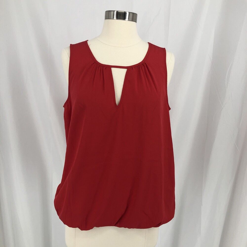 Banana Republic Top Women’s Size M Red Keyhole Sleeveless Elastic Waist Blouse